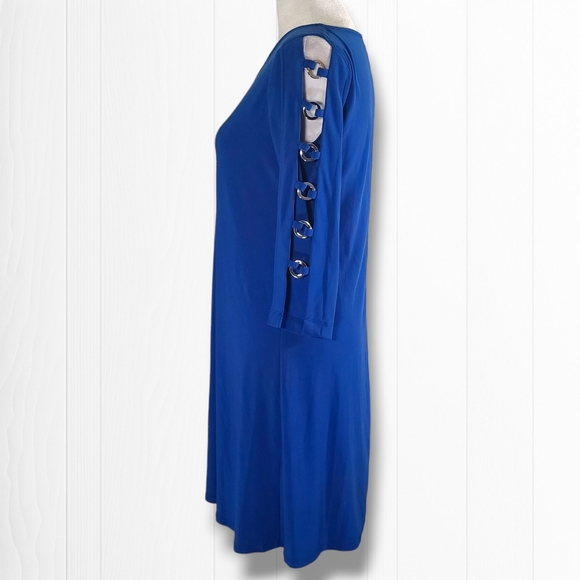 MSK Women's Blue V-Neck Open 3/4 Sleeve Sheath Mini Dress Size Small Petite - Picture 7 of 12